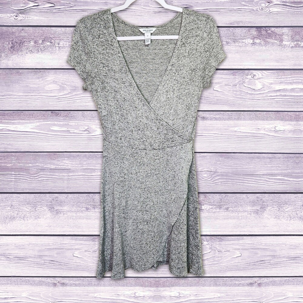 Arizona Jean Company Faux Wrap Knit Dress Heather Gray Size M